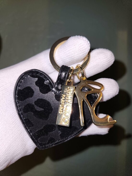 Jimmy Choo Accessories - Jimmy Choo Perfume Black Leopard Heart Keyring with Gold Charms